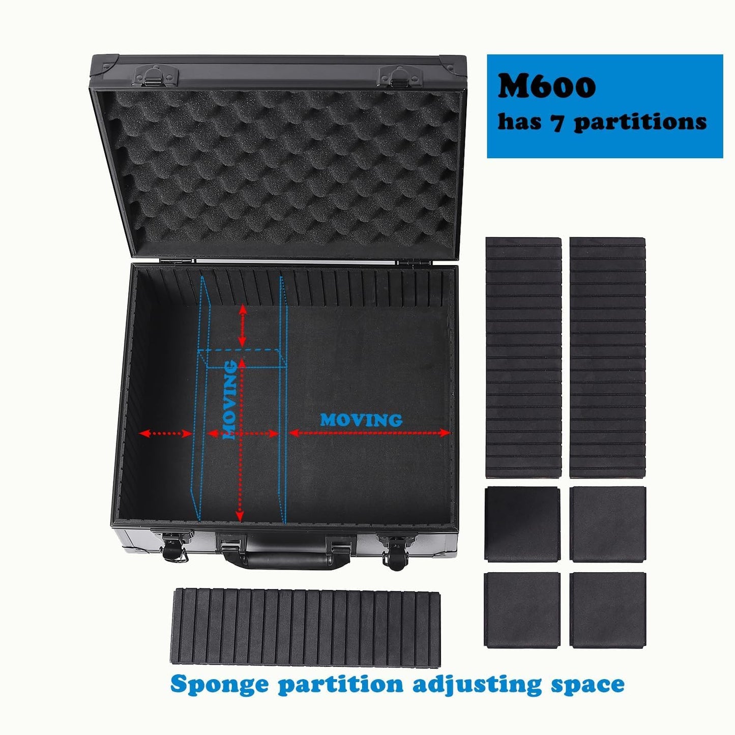 Azamou Toploaders Storage Box for 3" x 4" 35pt Rigid Cards, Trading & Sports Cards, Graded & Rating Cards, with 7 DIY Sponge Partitions (Holds 600+ Toploaders, M600-Black)