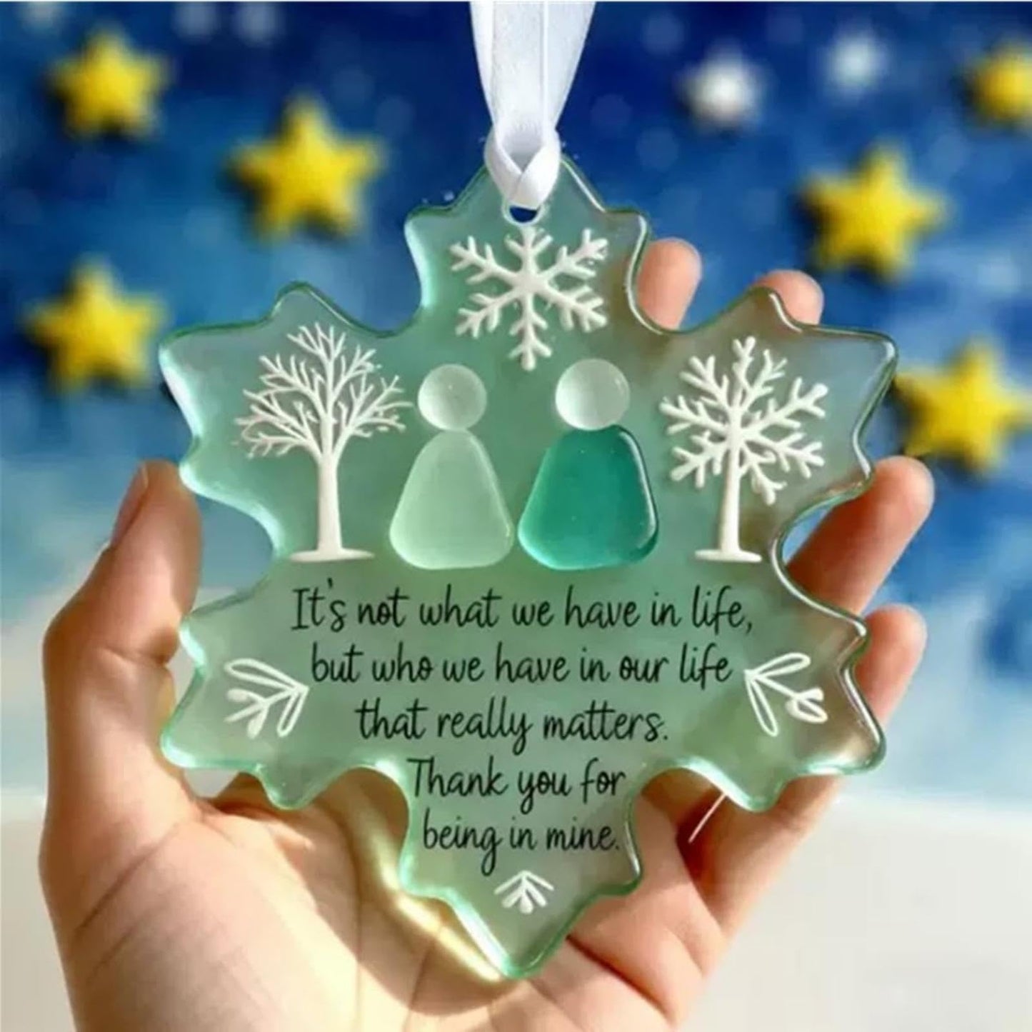 Friendship Snowflake Keepsake Ornament, Sea Glass Friendship Decor, Christmas Tree Seaglass Heart-Shaped Hanging Decorations for Best Friends, Friendsgiving Gifts for Bestie(2pcs B)