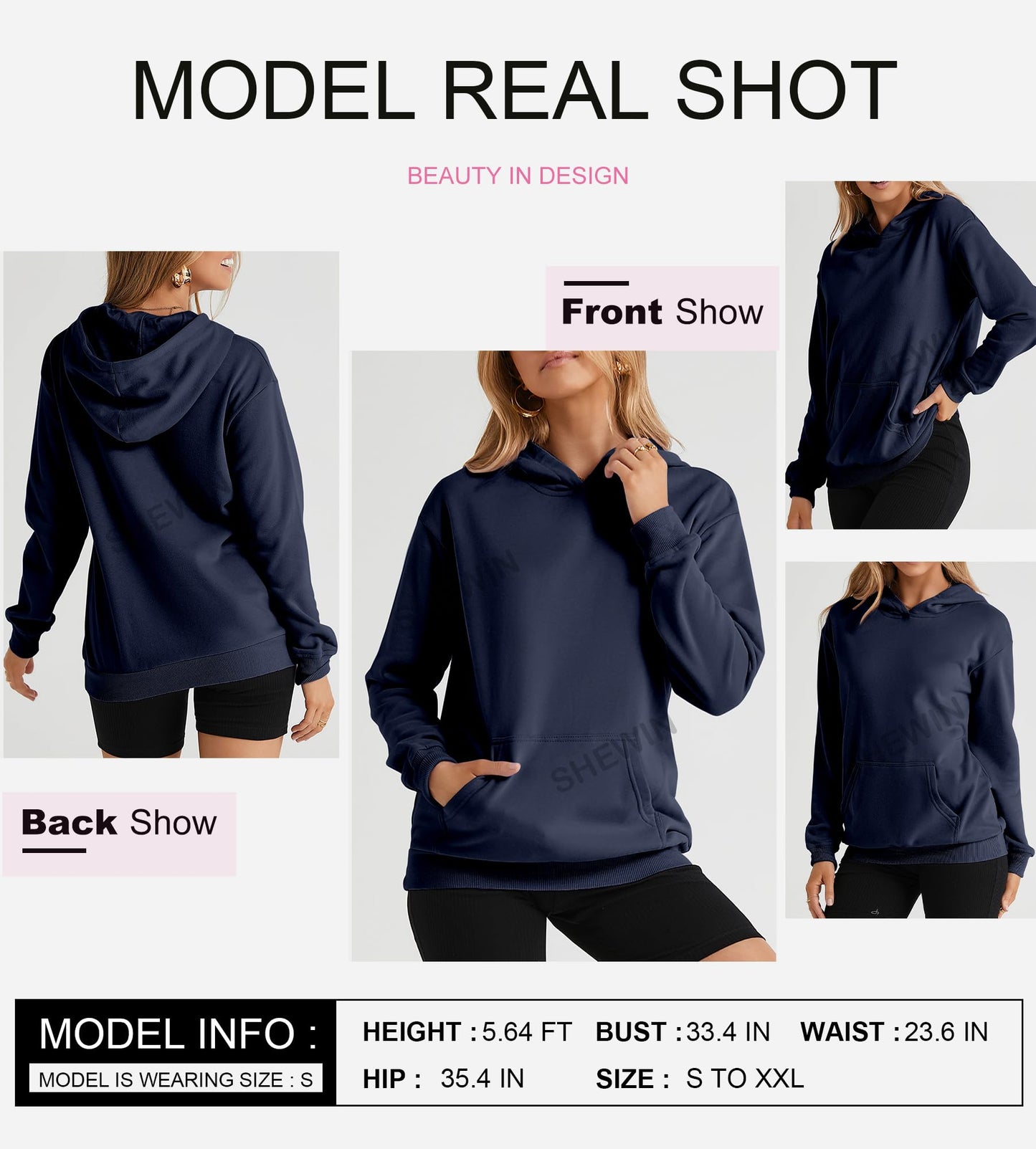 SHEWIN Womens Hoodies Casual Long Sleeve Solid Lightweight Hoodie Pullover Tops Soft Loose Hooded Sweatshirt Fall Clothes for Women 2026,US 0-2(XS),Navy Blue