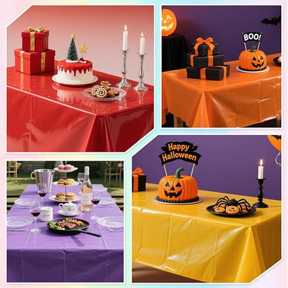 12 Packs Disposable Plastic Tablecloths 54 x 108 Inch Rainbow Color Table Cloths Colorful Rectangle Waterproof Table Covers for Birthday Wedding Picnic Theme Party Decoration