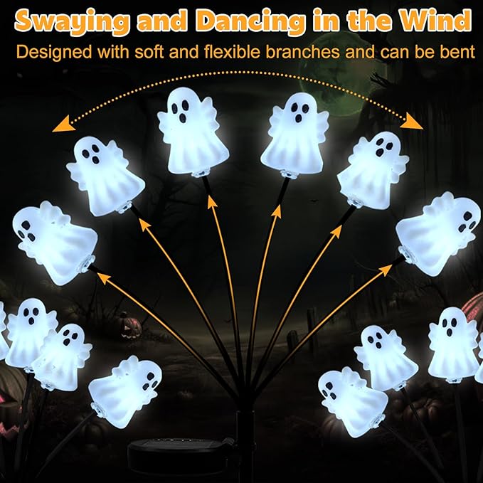 SUNNYPARK Set of 3 Halloween Ghost Lights Outdoor Solar Pathway Lights with 18 Cool White LEDs for Garden Yard Lawn Patio Decorations