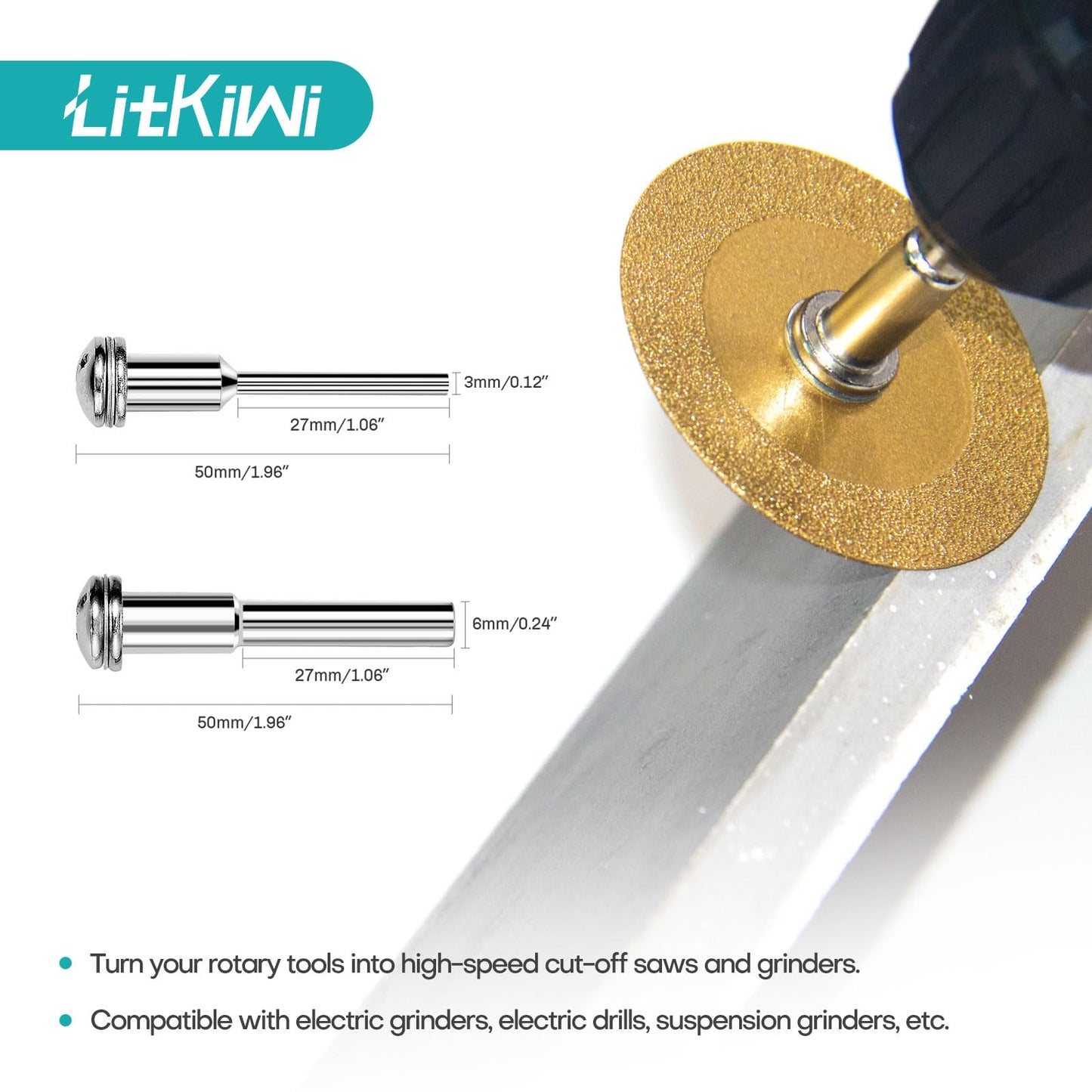 LitKiwi Mini Glasses Cutting Disc,1mm Ultra-Thin Diamond Cutting Blade Wheel,with 2 Sizes Round Mandrels,for Cutting Glass, Jade, Crystal, Ceramics and etc.
