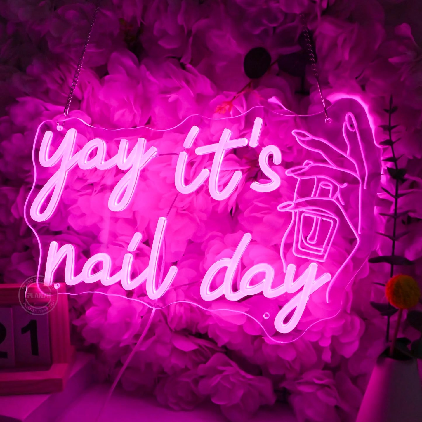 Planzo Yay It’s Nail Day Neon Sign Nail Tech Spa Salon Studio Beauty Business Stores Logo Barber Shops LED Wall Sign Girl Bedroom Neon Light Wall Decor Lady Birthday Christmas Gift 5V USB 15.75" Pink