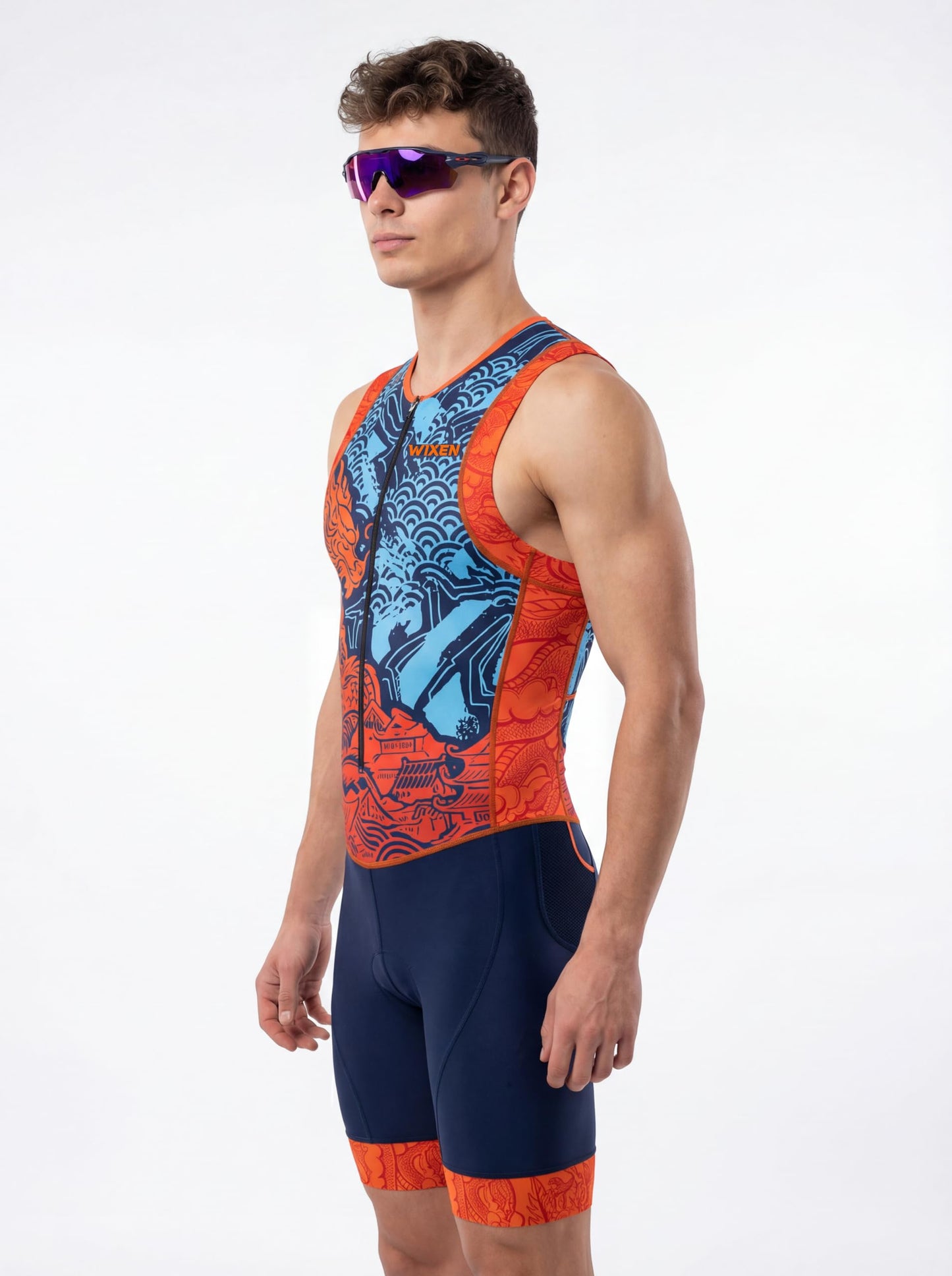 Wixen Men’s Triathlon Suit –Breathable & Padded Tri Suit for Swim, Bike & Run | Race Day Gear for Triathletes - Navy Dragon-M