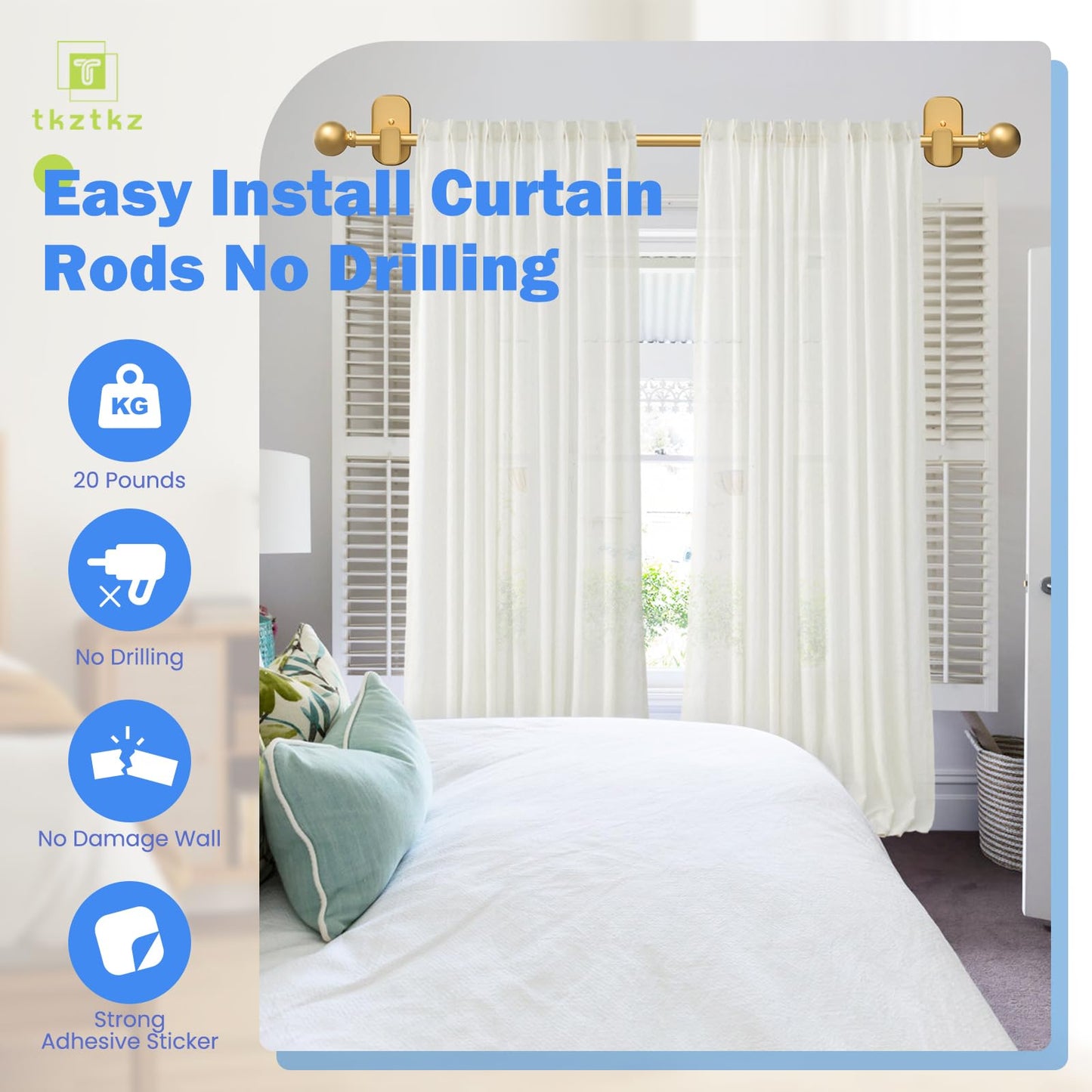 Curtain Rods No Drilling for Windows 32 to 45 Inch:No Drill Small Silver Curtain Rod with Adhesive Brackets for Bedroom,5/8" Apartment Renter Friendly Adjustable Drapery Rods Easy Install