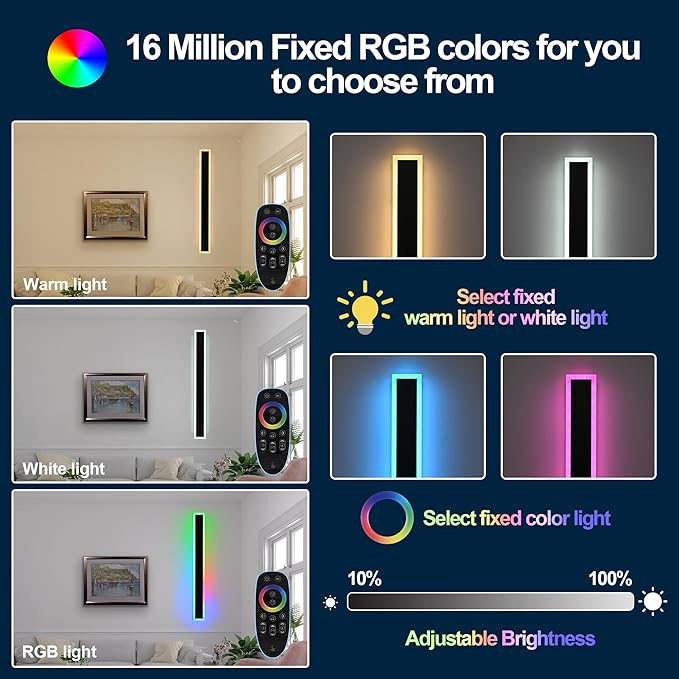 MELUCEE 2 Pack 32 Inch Long Outdoor RGB Wall Light, Waterproof IP65 LED Wall Mount Lighting Fixture Outside Wall Sconce for House Garage Porch Courtyard, Remote Control Included