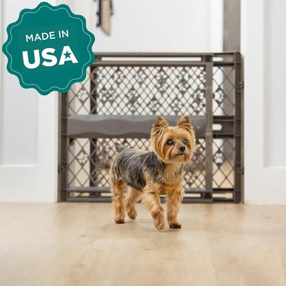 MYPET Paws Portable Pet Gate: 26-40" Wide Expandable, Pressure Mounted No Tools Needed, Durable Dog Gate for Doorways, Made in USA, 23" Tall, Fieldstone Gray