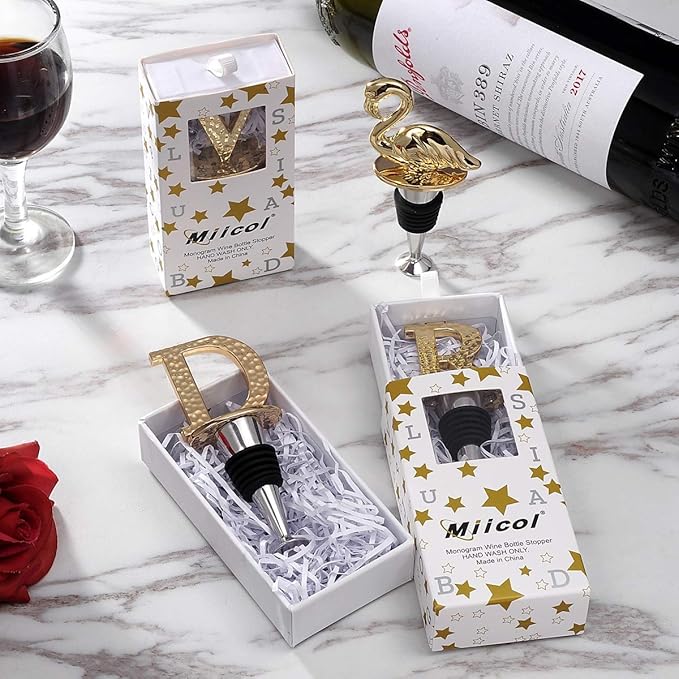 Miicol Wine Stopper, Prosecco Topper, Personalised Champagne Stopper, Gold Wine Accessories, Wine Lovers Gift, Monogram Gift, Letter D