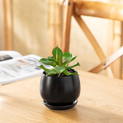 vancasso 3-Pack Ceramic Plant Pots, 3.7/4.8/6.2 Inch Indoor Planters with Saucers & Drainage Hole Planter pots for Indoor Plants and Flower, Black