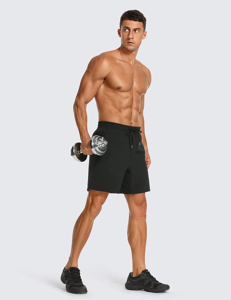 CRZ YOGA Mens 2 in 1 Running Shorts 7" - Lined Workout Quick Dry Lightweight for Sports Athletic with Pockets Black Large