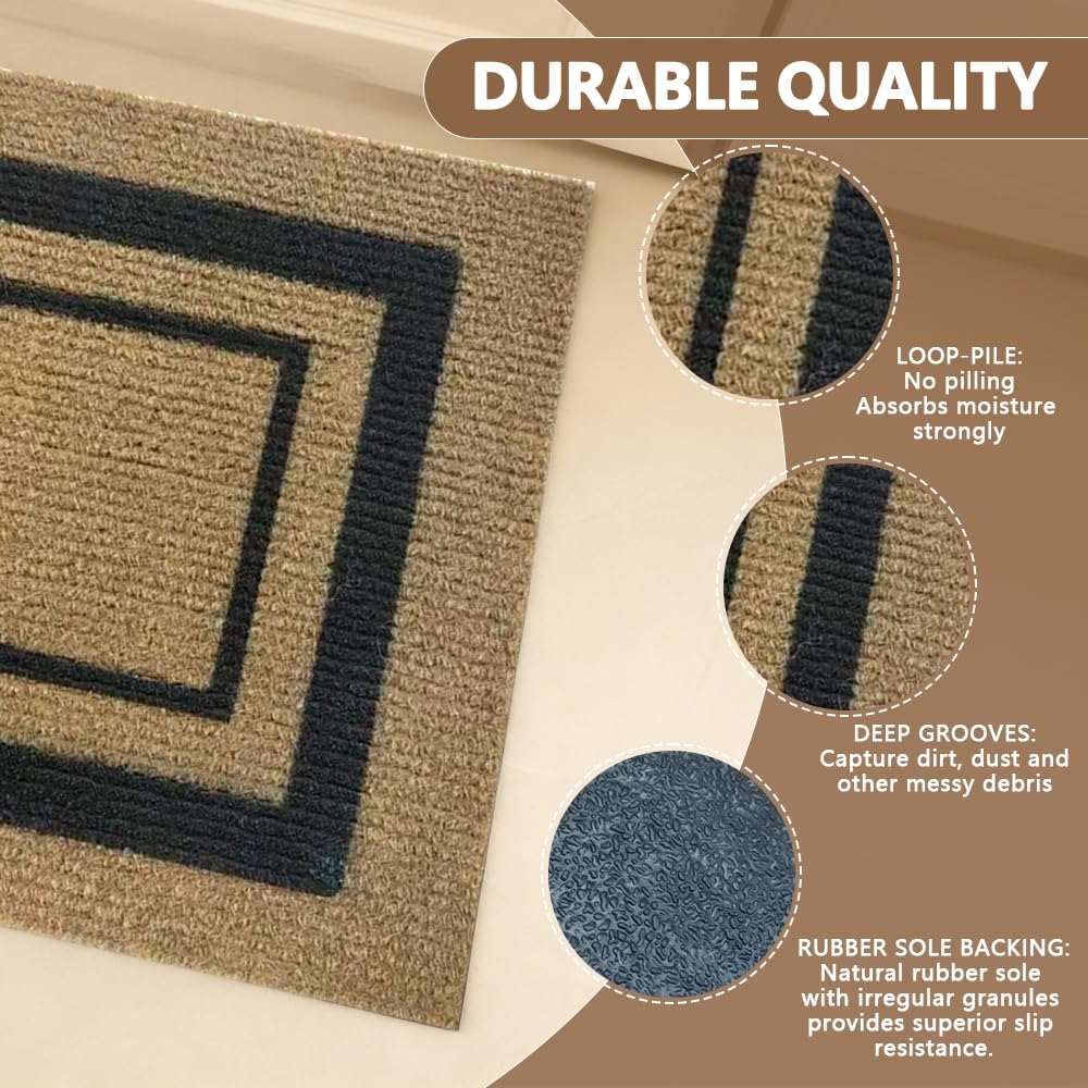 Outdoor Stair Treads for Wooden Steps, Non-Slip Rubber Brown Stair Runner Rugs, 2 Pcs 8.5" x 30" Heavy Duty Stair Mats for Outside Steps, Weatherproof Grip for Elders, Dogs & Kids, Black Border.