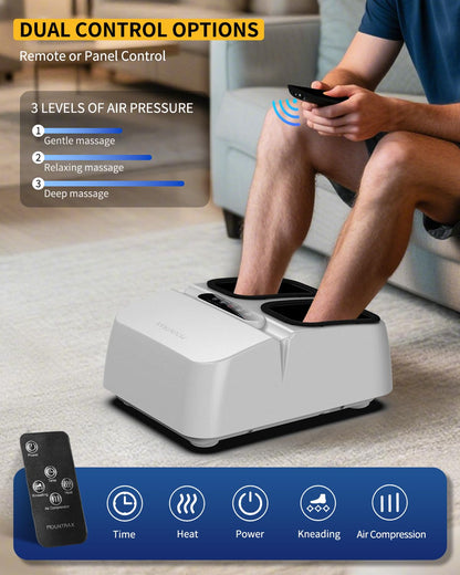 MOUNTRAX Foot Massager Machine with Heat, Foot Massager for Plantar Fasciitis, Neuropathy Pain, Shiatsu Foot Massager with Remote, Fits Feet Up to Men Size 12 (Black)