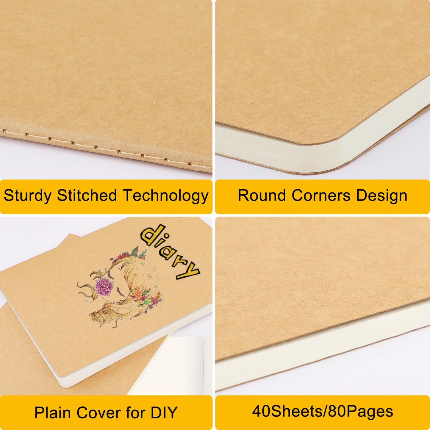 EUSOAR Kraft Notebooks, 12 Packs Large A4 8.5" x 11"，40 Sheets/ 80 Pages Journals in Bulk for Writing, Blank Paper Sketchbooks Composition Travel Journal Notebook Set for Office Work