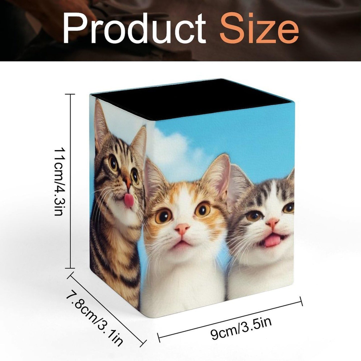 UTRSIFB Holder Cup Makeup Brush Storage Organizer, Waterproof Multifunctional Office Supplies, Pen Holder Square Leather Pencil Cute Cats