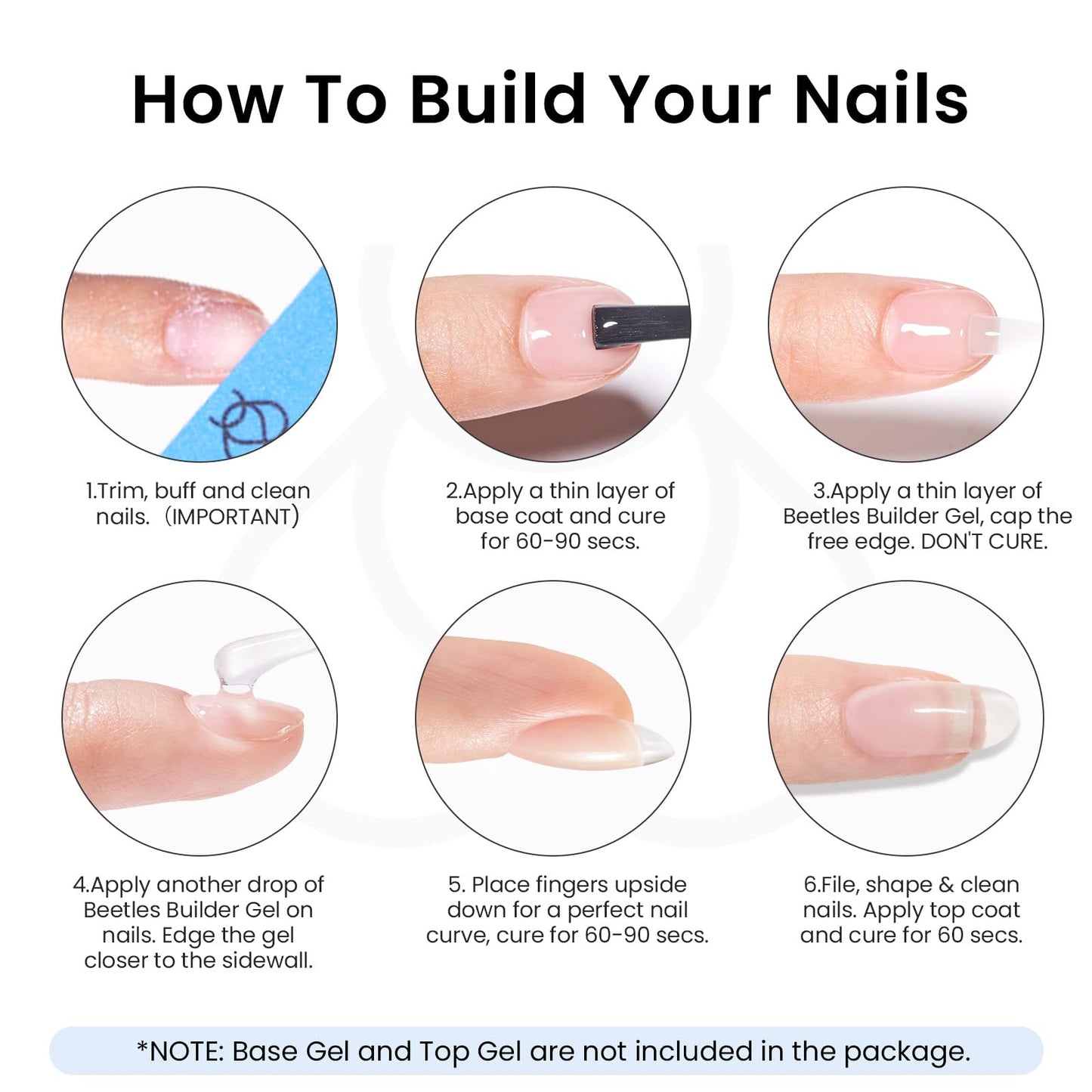 Beetles Builder Gel Set,3 Pcs 8 in 1 Nail Strengthening Apex Building Extension for Beginner DIY Salon at Home,Clear Builder Nail for Nails with Base and Top Coat Gel,UV & LED Lamp Needed