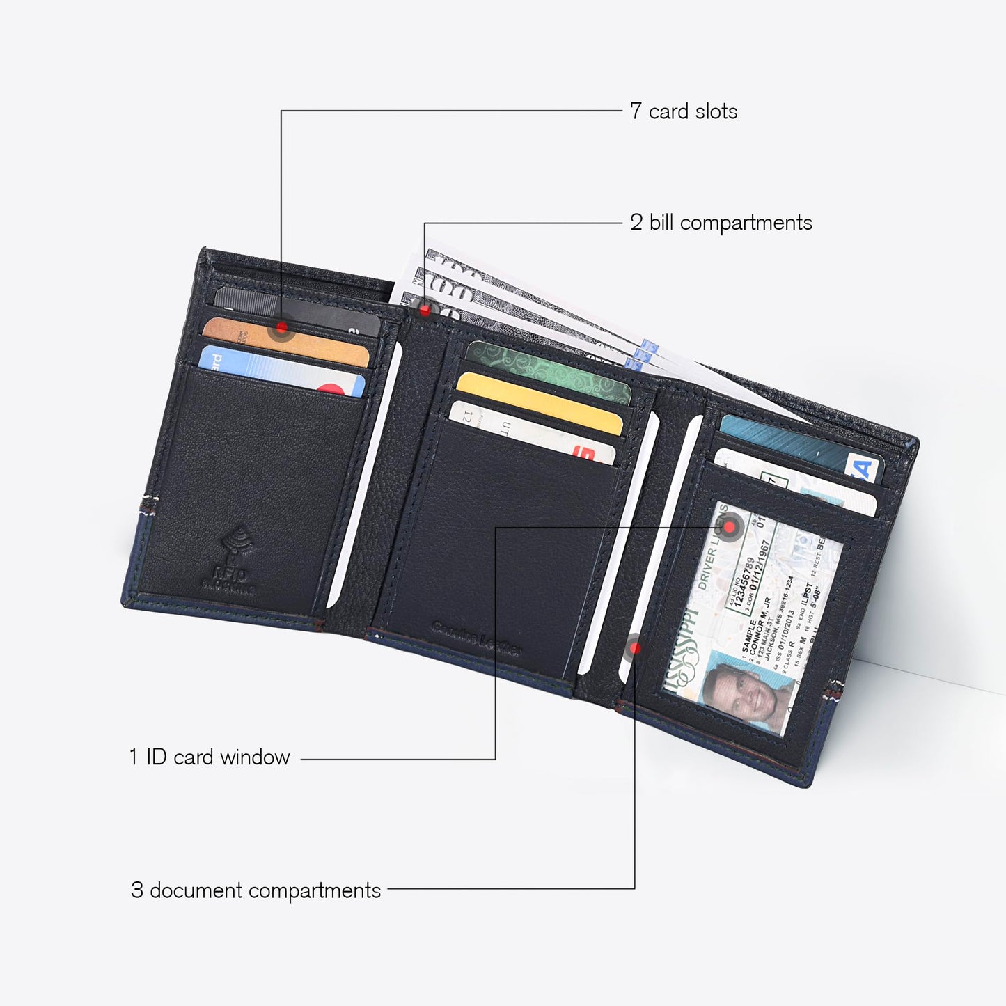 ESTALON Real Leather Trifold Wallet For Men-RFID Slim Tri Fold Wallets Minimalist 3 fold Credit Card Holder ID Window (Charcoal/Patriot)
