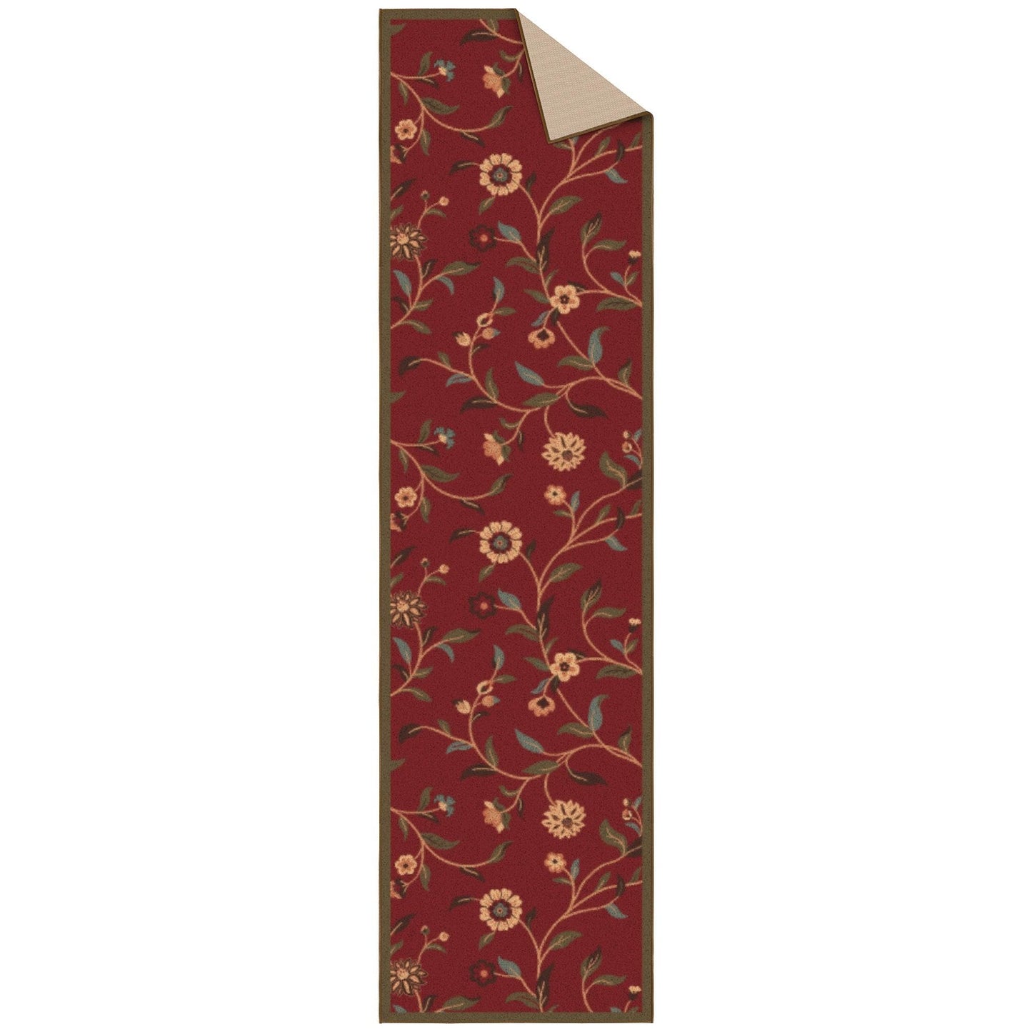 Ottomanson Hallway Runner Rug 2'7" x 9'6" Non Slip Floral Area Rugs Easy to Clean Laundry Rug Runner Durable Pet Friendly Floor Carpet Runners for Hallways Entryway Living Room Kitchen Bathroom, Red