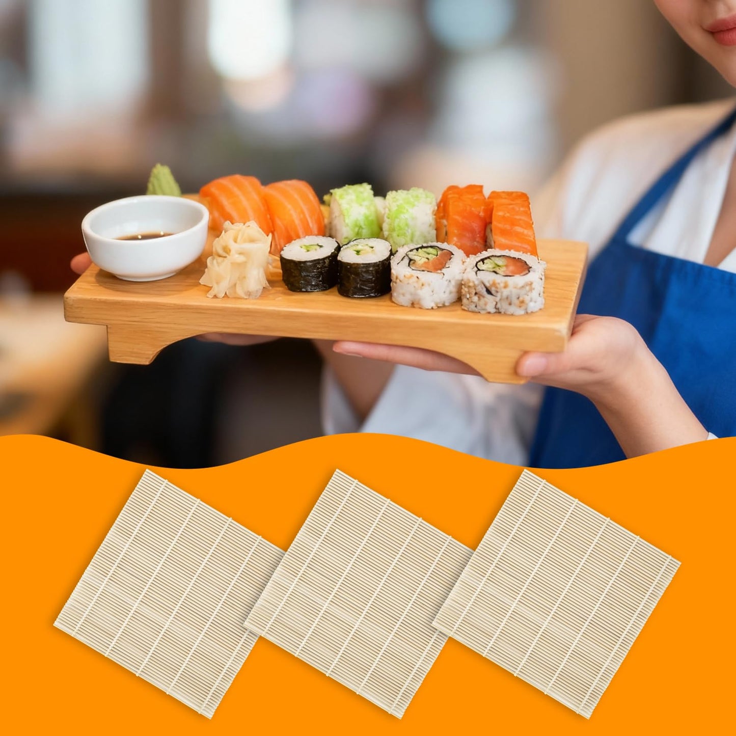 YEAJOIN 4 Pcs Bamboo Roll Sushi Mat, Sushi roll maker for Kimbap Sushi Maki Rolls, Easy Homemade (9.5" x 9.5")