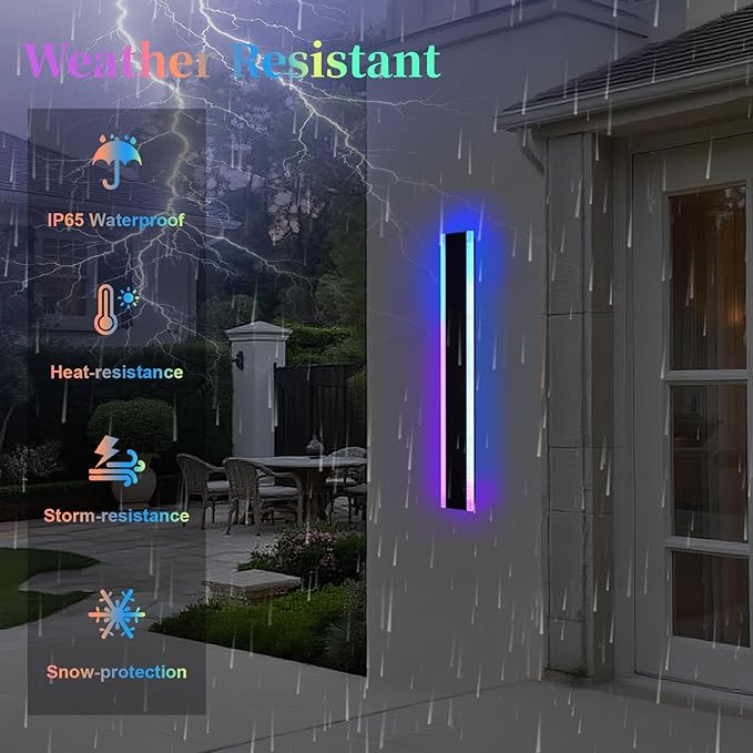 2 Pack RGB Outdoor Long Wall Lights Fixture,40 inch Modern Outdoor LED Wall Light,Dimmable Outside Wall Sconce Linear Lights,Exterior Lighting Fixtures for Garage,Porch,Patio,Front Door