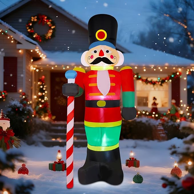 yofit 8 FT Christmas Inflatable Nutcracker Soldier Outdoor Decorations, Blow Up Decorations Santa Soldier with LED Lights for Yard Lawn Garden Holiday Party