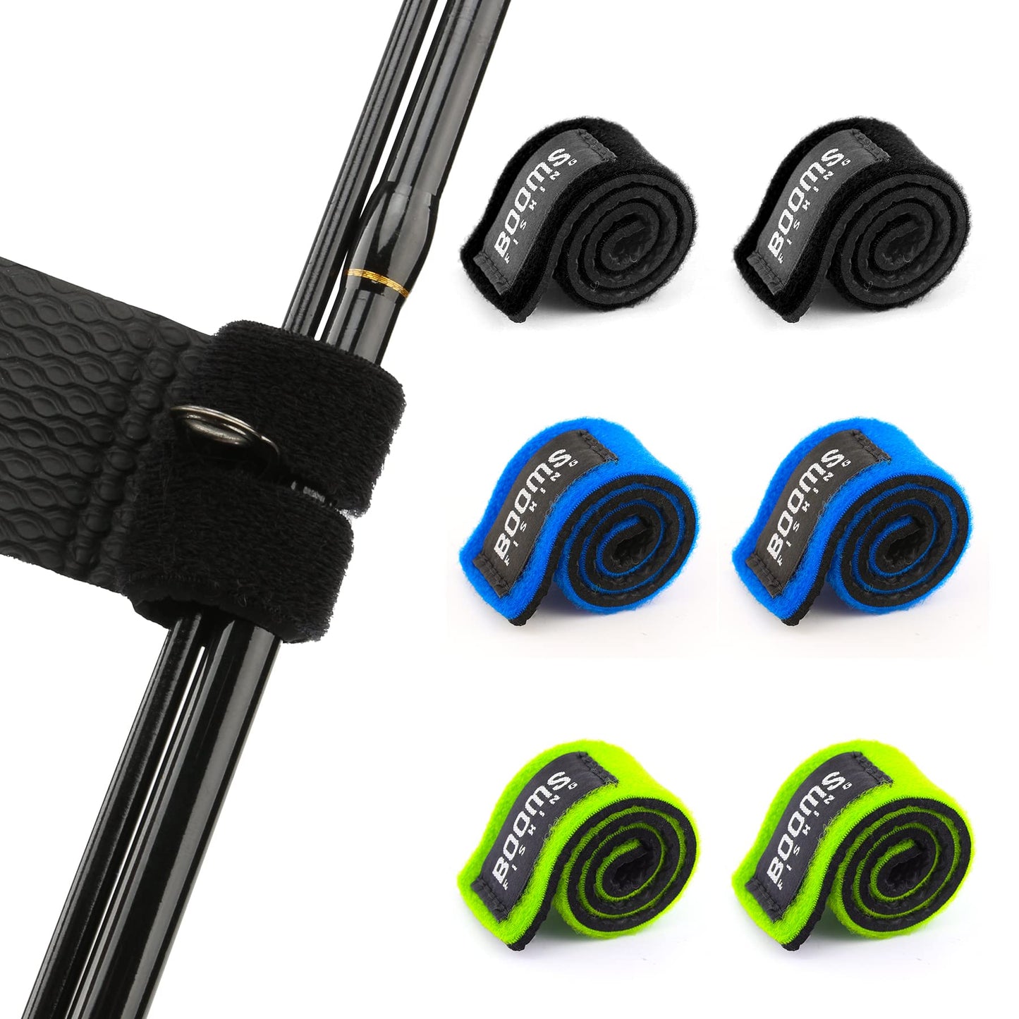 Booms Fishing RS3 Fishing Rod Wrap Pole Straps, Assorted Colors 9.6" 6pcs