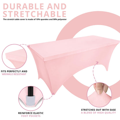 Utopia Kitchen Spandex Tablecloth 2 Pack [8FT, Pink] Tight, Fitted, Washable and Wrinkle Resistant Stretch Table Cloth Rectangle Cover for Trade Show, Weddings & Parties [96Lx30Wx30H Inch]