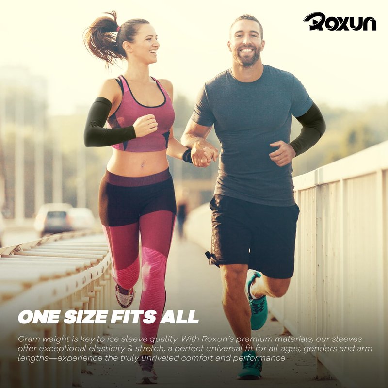 ROXUN 2 Pairs Arm Sleeves, Cooling UV Sun Protection Sports Compression for Men/Women Black+Green