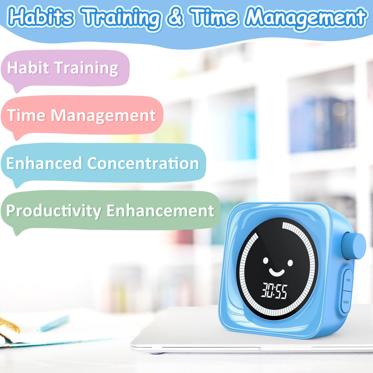 Visual Timer for Kids, 99 Minute Digital Cute Kids Visual Timer Classroom Timer for Homeschool Supplies Study Teaching Time Management Tool Countdown Count Up Timer, Blue 2Pack