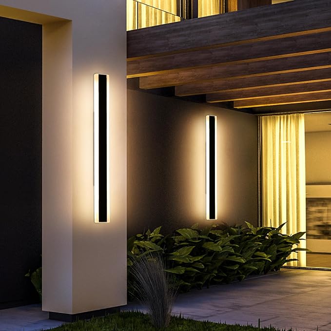 2 Pack Long Outdoor Wall Light, 47.2inch Modern Wall Sconce, 3000K Warm White, IP65 Waterproof, White Acrylic, 42W Minimalist Exterior Light Fixture for Garage, Patio, Porch, Garden