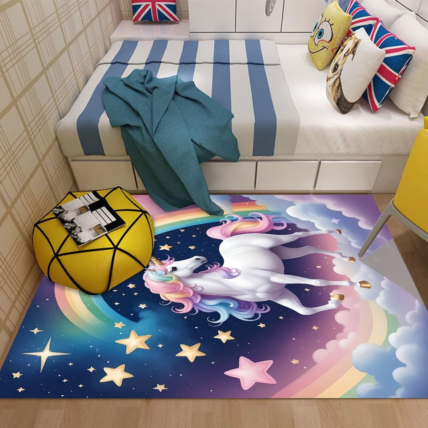 kxry Area Rugs 5X7 Feet, Unicorn Galaxy Soft Machine Washable Area Rugs Unicorn Galaxy Star Cloud Non Slip Foldable Floor Carpet for Living Room Bedroom Dining Room Dorms Nursery Rooms Office