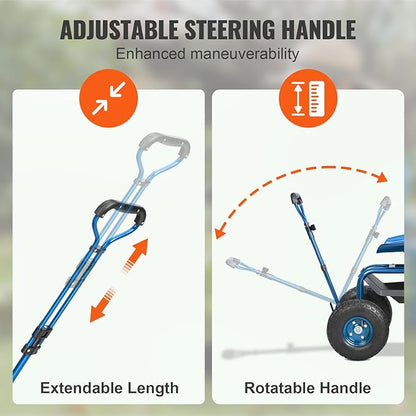 VEVOR Rolling Garden Work Seat with Wheels, Gardening Stool for Planting, 360 Degree Swivel Seat, Garden Scooter with Steering Handle & Tool Tray, Garden Chair for Outdoor, Patio and Yard, Blue