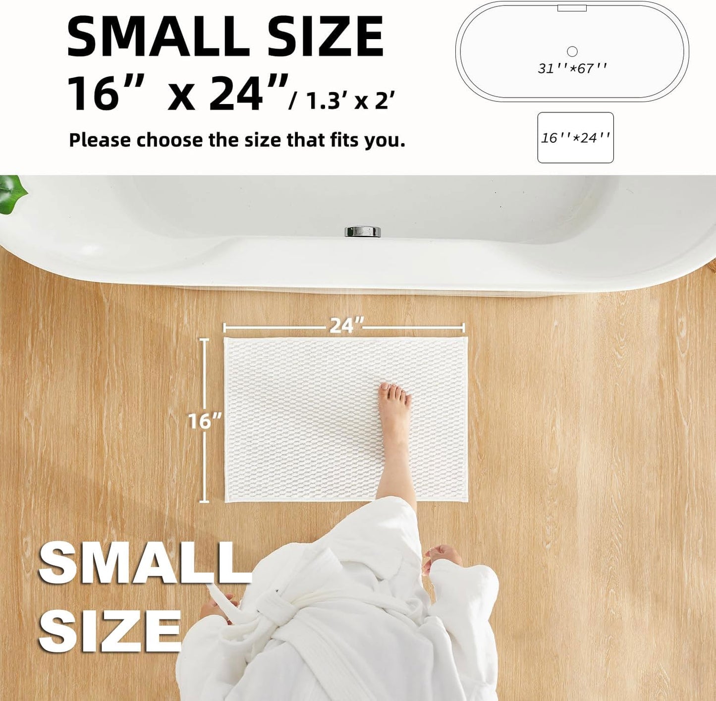 TYUU Bathroom Rugs Non Slip Washable, Super Absorbent Thin Bath Mat Small Quick Dry Low Pile Bathroom Rug, White 16"x24" / 1'4" x 2'