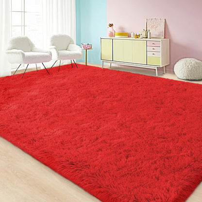 Lairep Large Area Rugs for Living Room Bedroom, 6x9 Feet Red Fluffy Shag Rugs, Ultra Soft Shaggy Plush Fuzzy Modern Indoor Throw Floor Carpet for Kids Girls Boys Dorm Nursery Home Decor Aesthetic