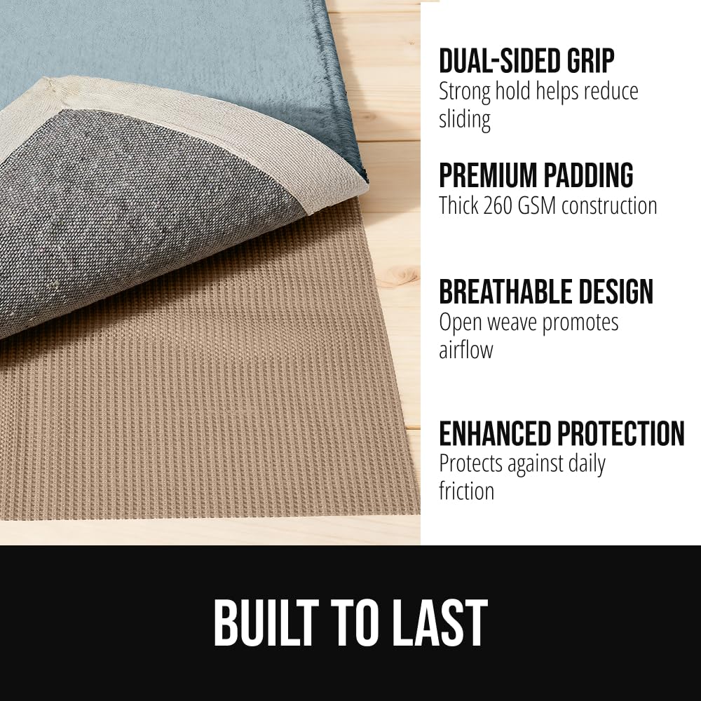 GORILLA GRIP® Premium Dual Sided Thick 2x6 Rug Gripper Pad for Hardwood Floors, Breathable Slip Resistant Pad Grips Under Carpet Area Rugs for Hard Surface Floor Protection, Easy Trim Mats, Beige