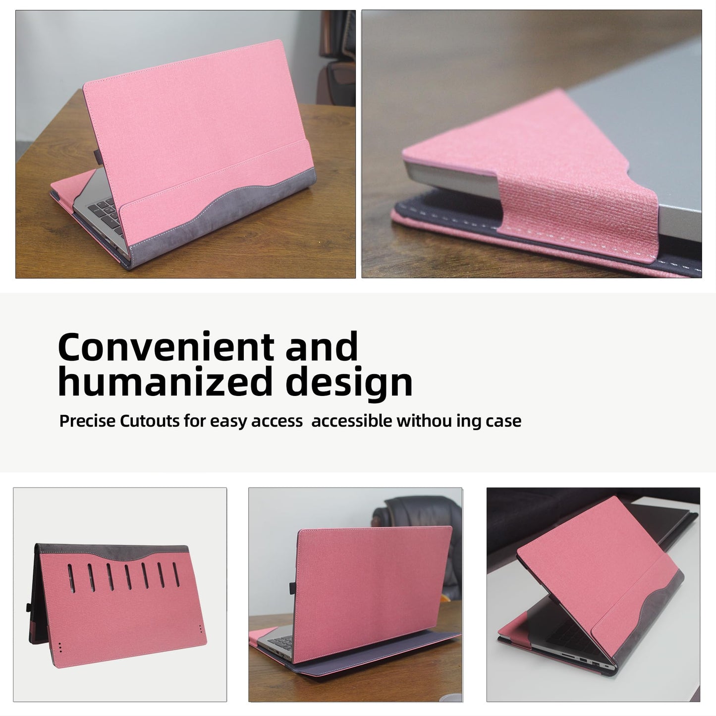 VEVOOD Laptop Cover for Dell inspiron 16" 7635 7640 Vostro 5620 5625 5630 7610 7620 7630 7640 2-in-1 Case All Inclusive Drop Case 16inch PU Leather Inside Pocket Cover (Pink)