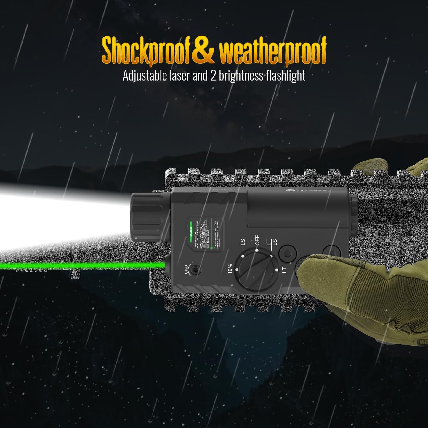 DEFENTAC 2000 Lumens Green Laser Light Combo Compatible with Mlok/Picatinny (2 in 1), Rechargeable Tactical Flashlight with Strobe/Momentary for Rifle, with Remote Switch