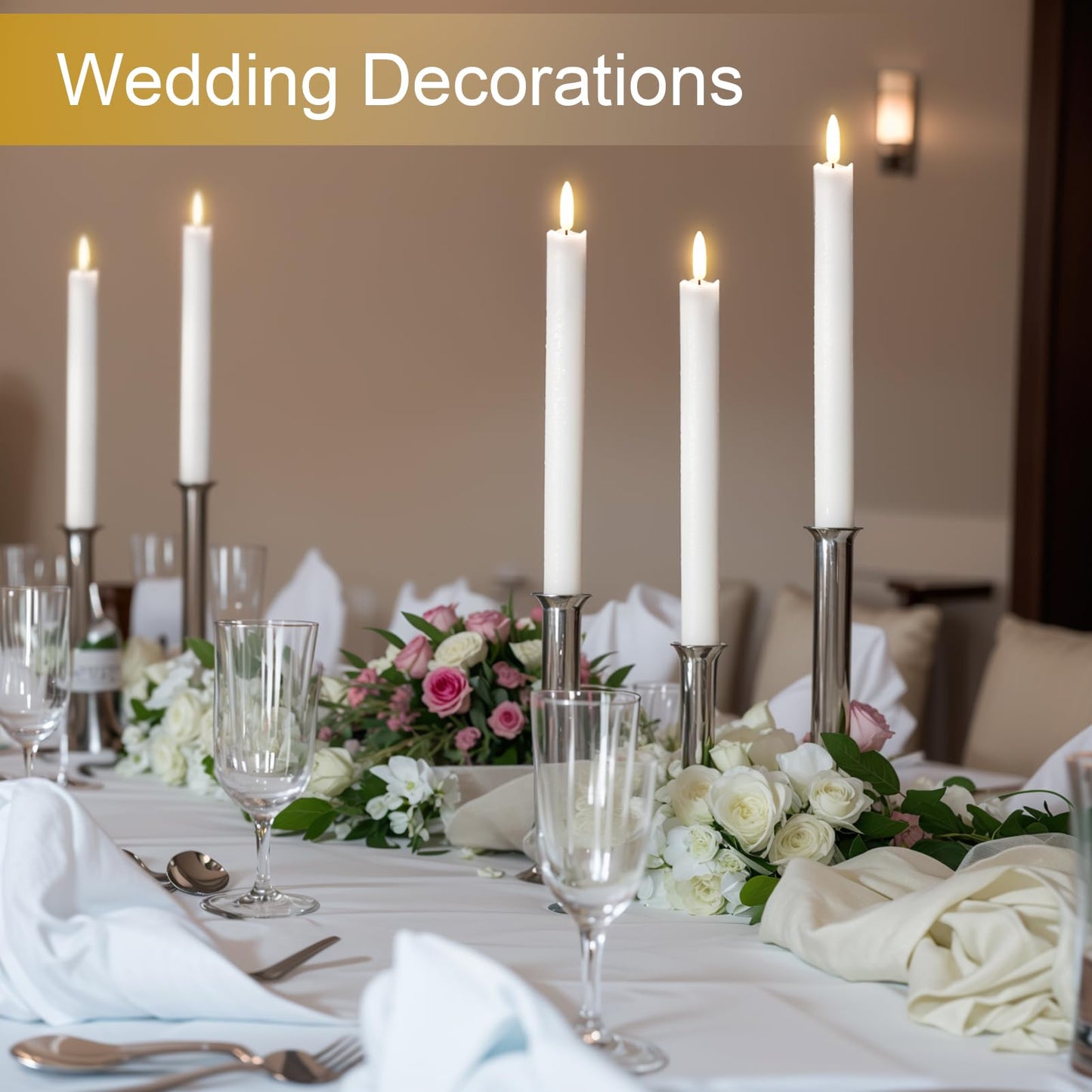 KunSwenn Taper Candles Battery Operated, Flameless Taper Candles with Remote Timer, White Real Wax LED Flameless Candlesticks for Christmas Home Decor(Set of 3, 0.78” x 9.65”)