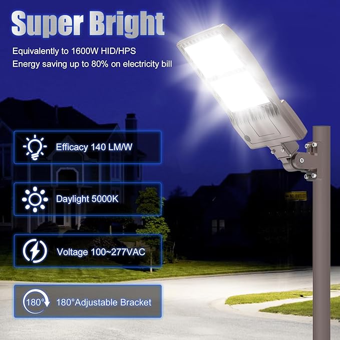 BBESTLED 400W LED Parking Lot Light with Dusk to Dawn Photocell Outdoor Lighting Arm Mount 56000LM IP65 UL & DLC Commercial Shoebox Pole Lights for Street Stadium Tennis Court 5000K (100-277VAC Input)