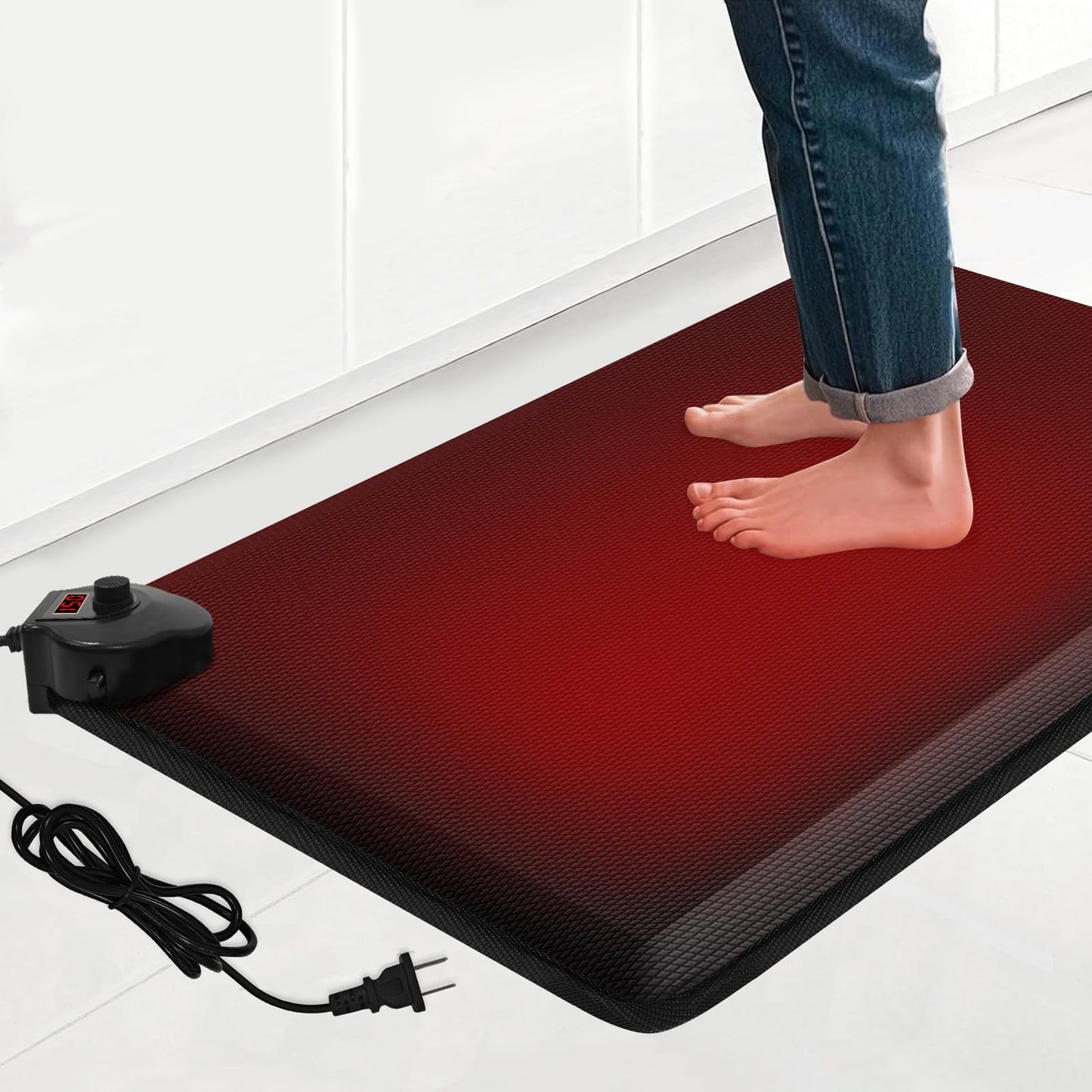 Heated Anti-Fatigue Floor Mat Under Desk - Heated Standing Mat Cushioned with Foot Warmer 17.7"x30",8 Levels Temp & 12H Timer, 1.2" Thick Comfort Foam Heating Pad for Kitchen,Office,Home,Durable
