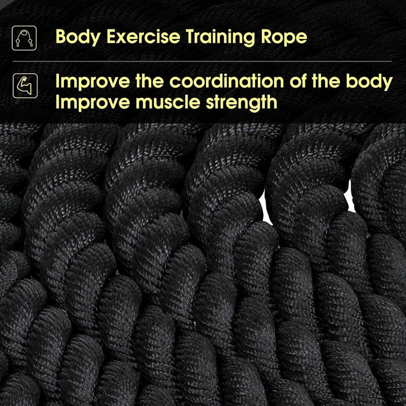 Heavy Battle Ropes - 1.5 Inch 30 Ft Polyester Workout Rope for CrossFit & Home Gym | Full Body Fitness Equipment, Black
