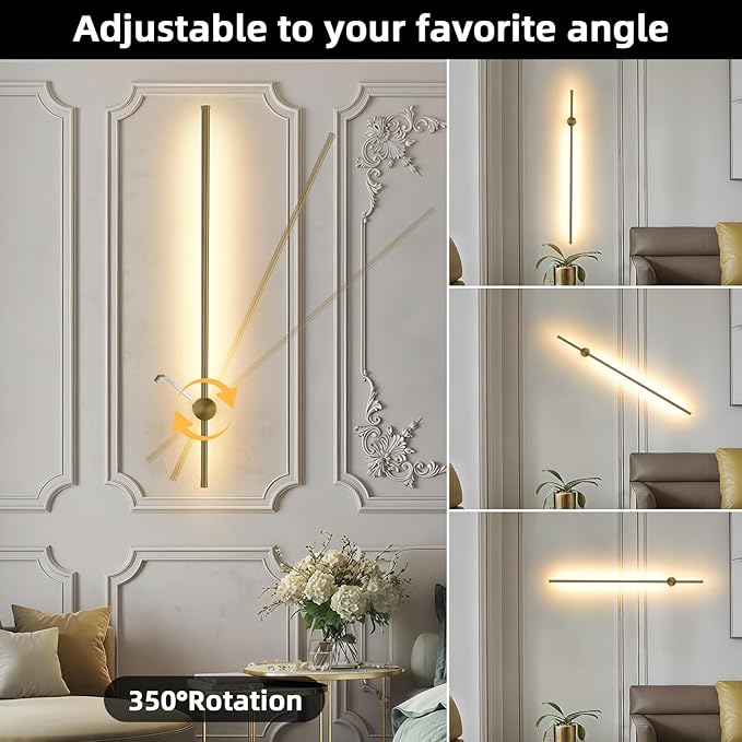 Battery Operated Wall Sconce USB Rechargeable Sconces, 39.3" Brushed Gold Wireless Wall lamp Set of 2, 3000K-6000K & Dimming with Remote Control, LED Wall Lights for Living Room, Bedroom