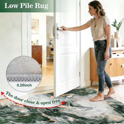 Yinhua Marble Rug 5x7, Abstract Area Rugs Non Slip, Green and Gold Modern Rugs Low Pile, Soft Faux Wool Washable Rug Stain Resistant, Contemporary Carpet for Bedroom Dining Room Office