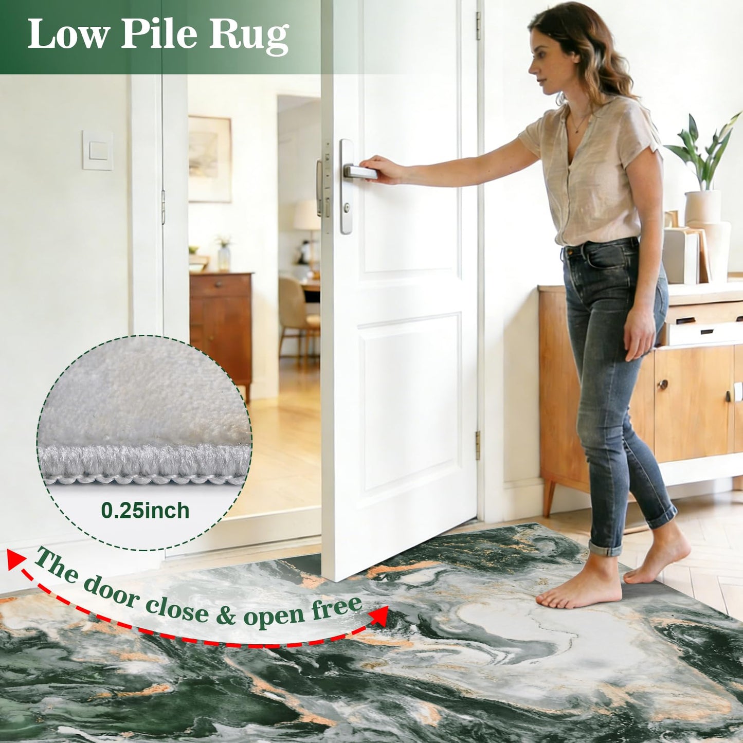 Yinhua 2x7'3 Rug Runners for Hallways, Marble Runner Rug Non Silp, Soft Abstract Kitchen Runner Rugs Non Shedding, Washable Area Rugs Green and Gold, Stain Resistant Carpet for Bathroom Entryway Hall
