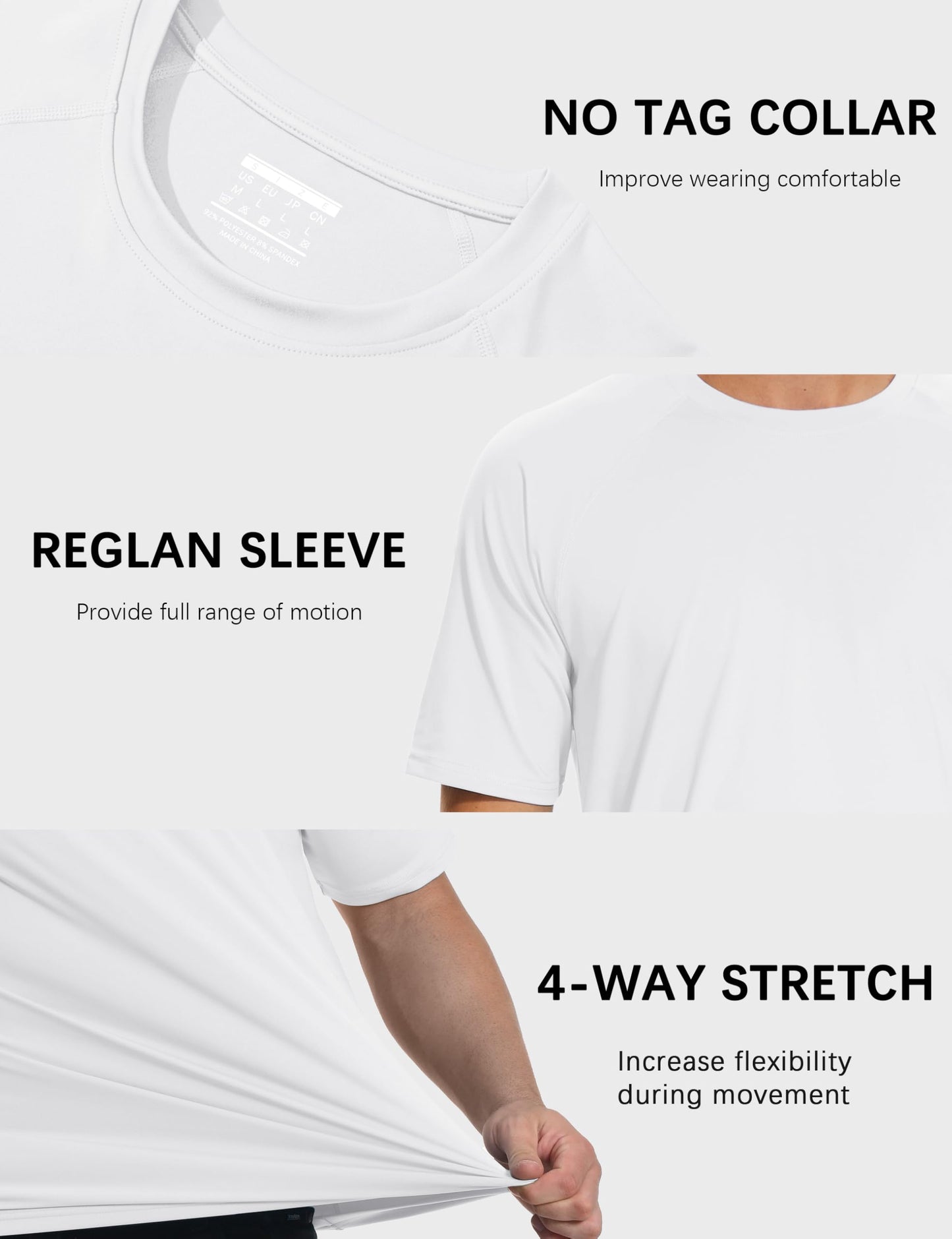 MAGCOMSEN Mens UPF 80+ Sun Shirts Short Sleeve Swim Rash Guard Moisture Wicking Quick Dry Shirt for Running White, L