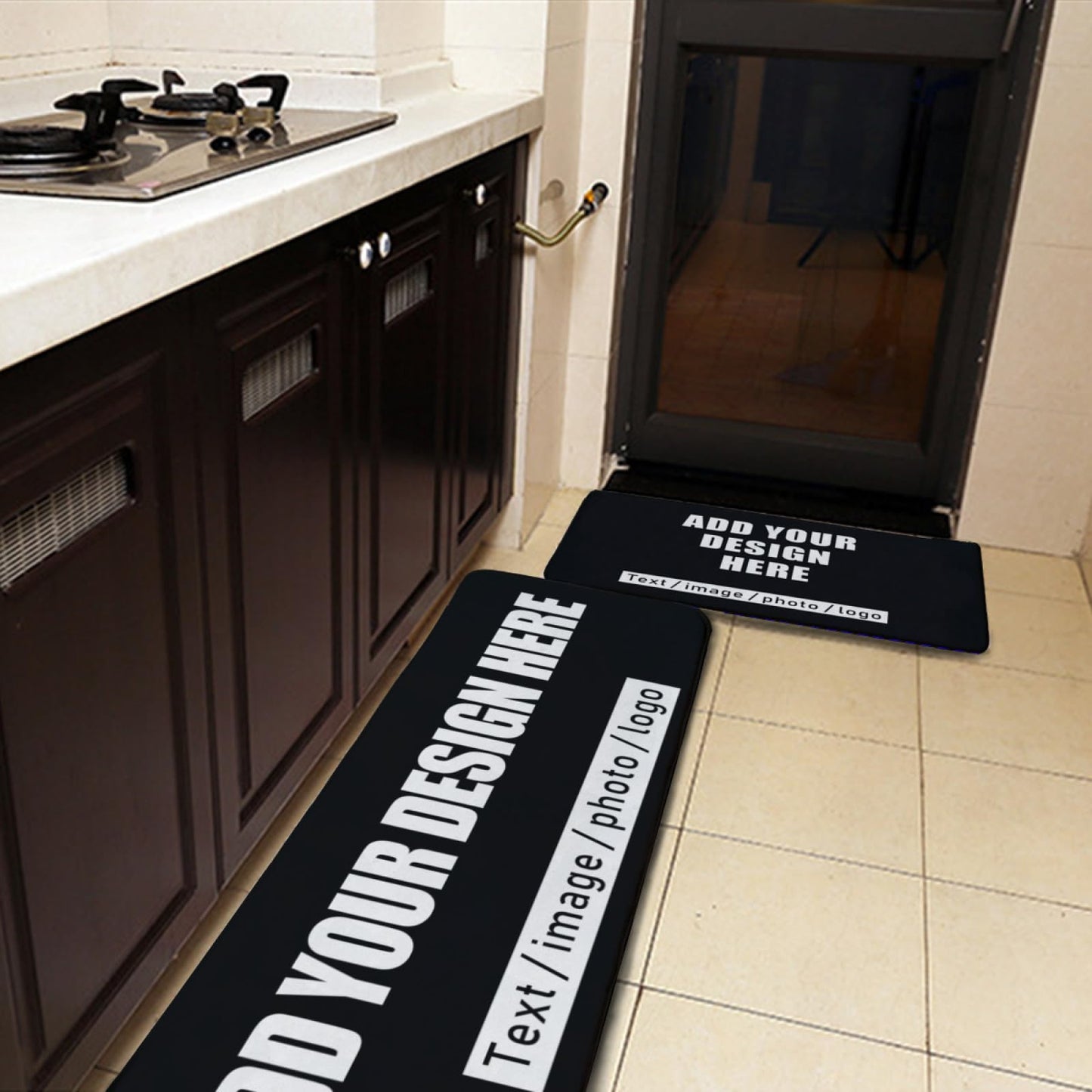 RoPox Personalized Kitchen Mat for Floor,Cushioned Anti-Fatigue,Waterproof Non-Slip Rugs,Custom Kitchen Mat Set of 2 - Add Your Photo Logo Text,Washable Decorative Area Carpet for Home Office Laundry