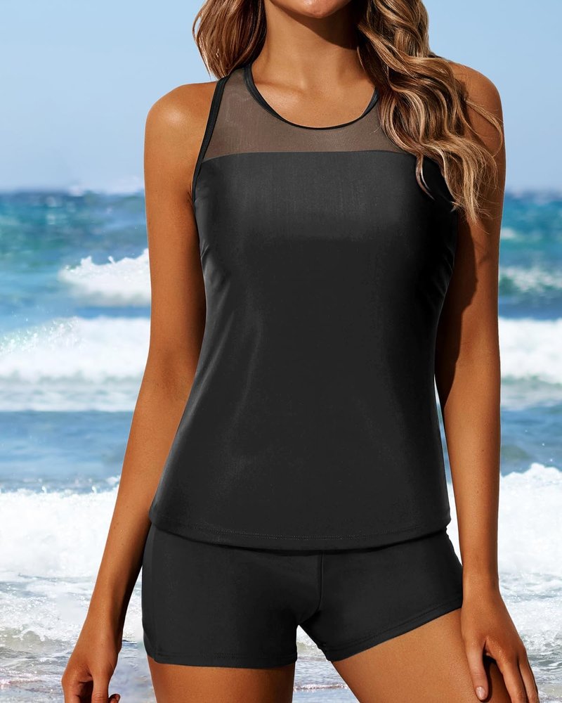 Tankini Swimsuits for Women - Athletic Two-Piece Bathing Suit with Shorts | Racerback Design