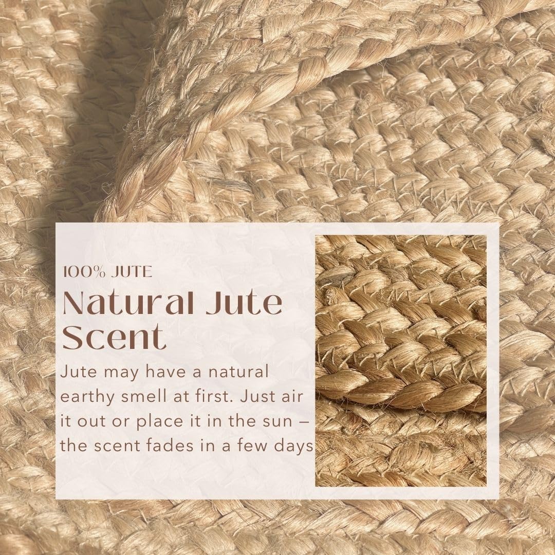 Chardin Home Hand Woven Natural Jute Braided Rug – 4x4 ft Scalloped rug| Rustic Boho Farmhouse Reversible Rug for Entryway, Front Door, Kitchen, Nursery, Dining Room, or Patio | Solid Natural jute Rug