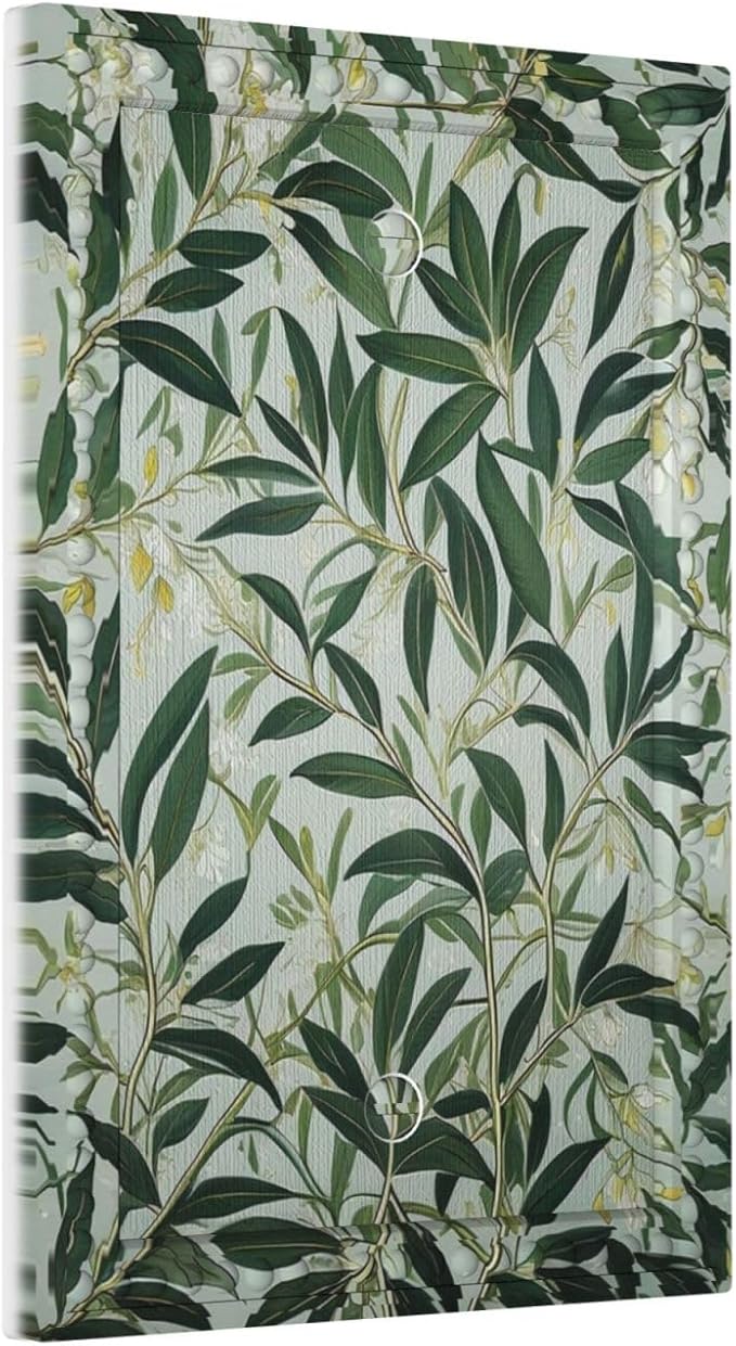 Sage Eucalyptus Leaves Foliage Light Switch Covers No Device Wall Plate 1 Gang Decorative Blank Switchplate Electrical Faceplate for Country Living Bedroom Decor