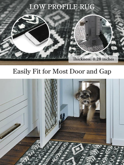 Lahome Moroccan Small Rug 2x3, Black and White Non-Slip Washable Indoor Front Door Mat with Rubber Backing, Low-Profile Modern Farmhouse Boho Area Rug for Entryway Bathroom Kitchen Decor Varena