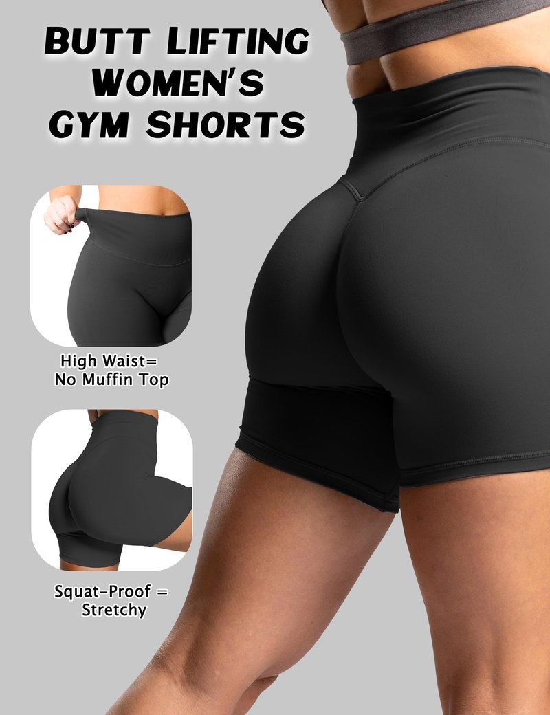 Unthewe Women's Workout Gym Biker Shorts High Waisted Athletic Booty Yoga Shorts with Tummy Control(U729-Black-XL)
